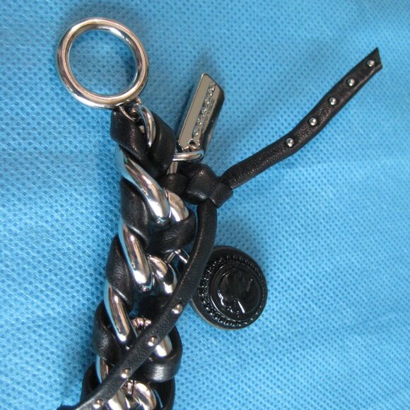 EUC Coach Black Leather Silver Chain Cameo Toggle Bracelet - Picture 9 of 9